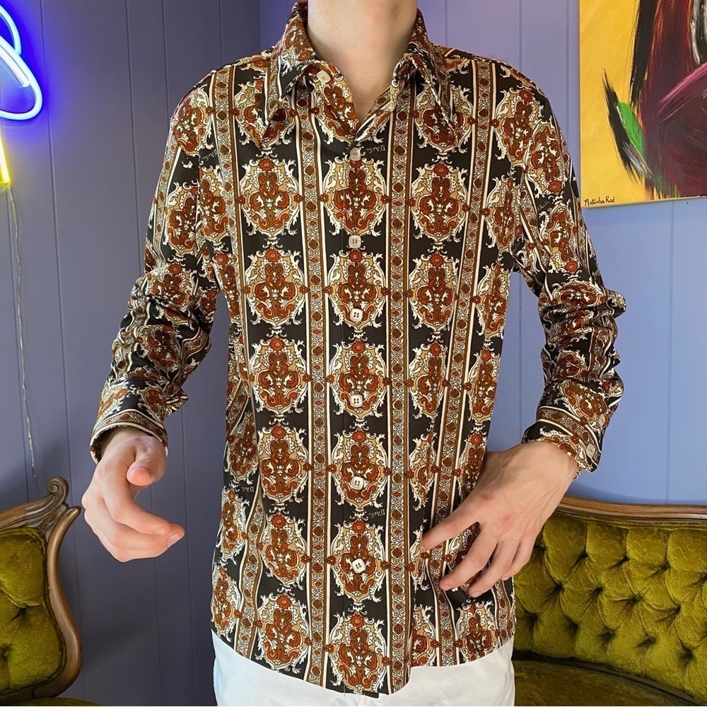 Vintage 1970s D’Avila Mens Button Down Dagger Collar Shirt - Picture 11 of 12